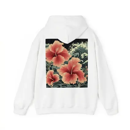 Hibiscus Flowers Japanese Wave Art Style