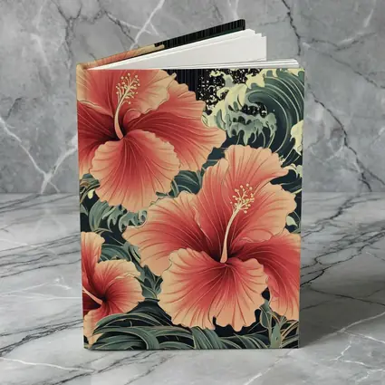 Hibiscus Flowers Japanese Wave Art Style