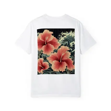 Hibiscus Flowers Japanese Wave Art Style