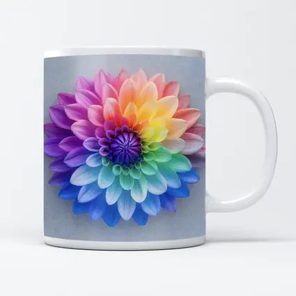 Rainbow Dahlia Flower on Light Gray Background