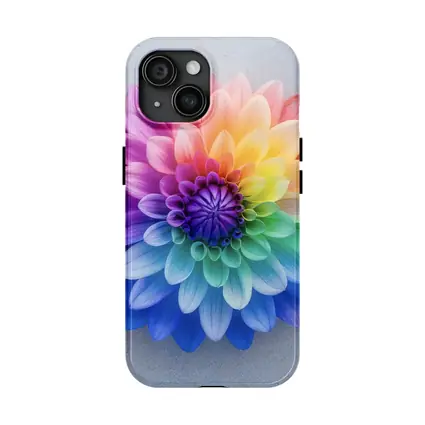 Rainbow Dahlia Flower on Light Gray Background