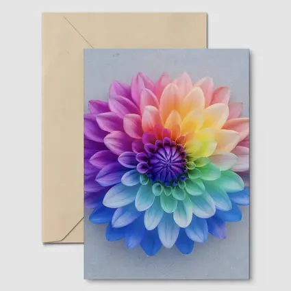 Rainbow Dahlia Flower on Light Gray Background