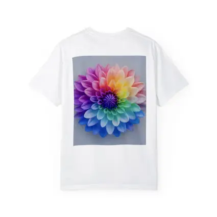 Rainbow Dahlia Flower on Light Gray Background