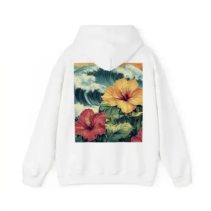 Tropical Hibiscus Flowers Ocean Waves Art