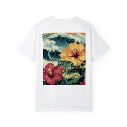 Tropical Hibiscus Flowers Ocean Waves Art