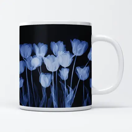 Blue Tulips Glowing On Dark Background