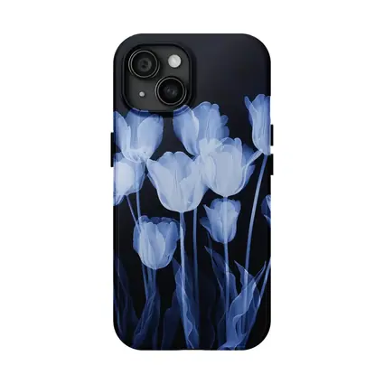 Blue Tulips Glowing On Dark Background