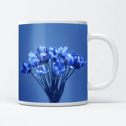 Blue Tulips Bouquet on Blue Background
