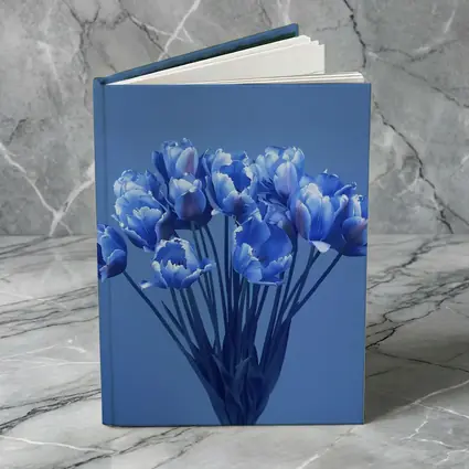 Blue Tulips Bouquet on Blue Background