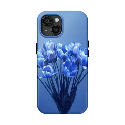 Blue Tulips Bouquet on Blue Background