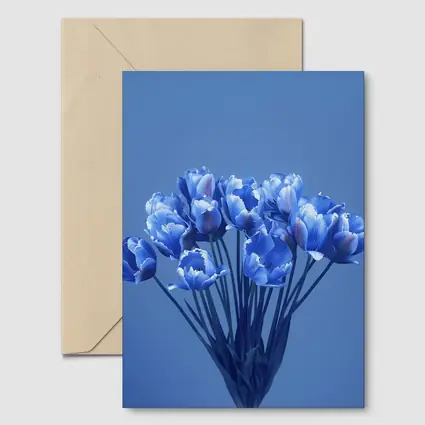 Blue Tulips Bouquet on Blue Background