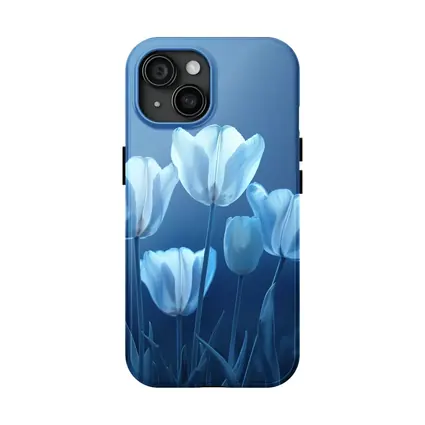 White Blue Tulips Soft Blue Background