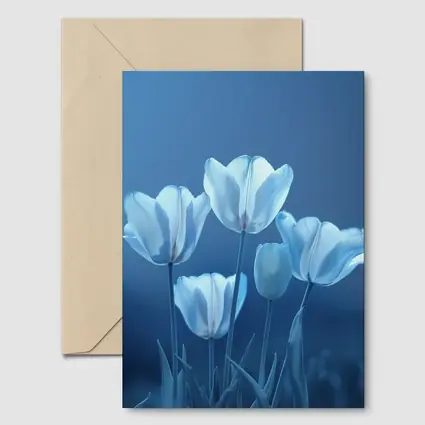 White Blue Tulips Soft Blue Background
