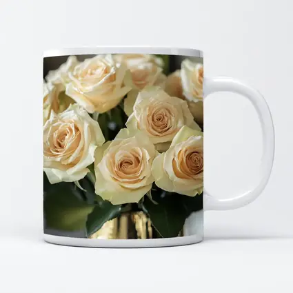 Cream Roses Bouquet In Gold Vase