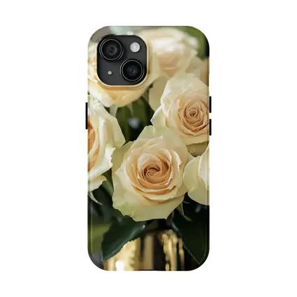 Cream Roses Bouquet In Gold Vase