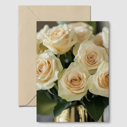 Cream Roses Bouquet In Gold Vase