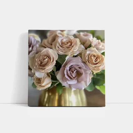 Dusty Pink Roses Bouquet Gold Vase