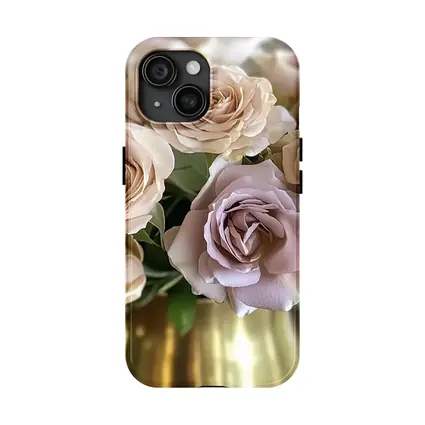 Dusty Pink Roses Bouquet Gold Vase