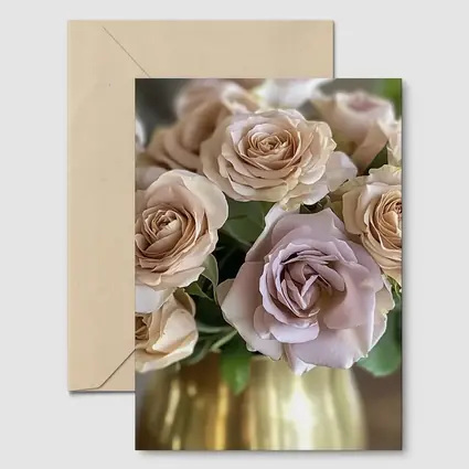 Dusty Pink Roses Bouquet Gold Vase