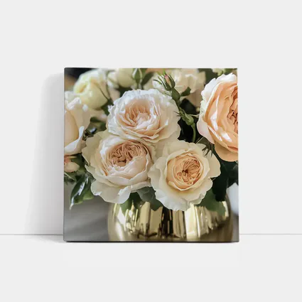 Peach Garden Roses Gold Vase Arrangement
