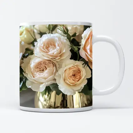 Peach Garden Roses Gold Vase Arrangement
