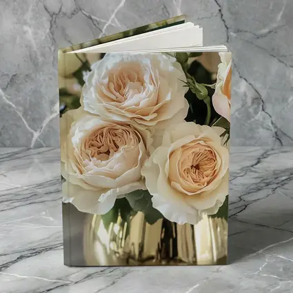 Peach Garden Roses Gold Vase Arrangement