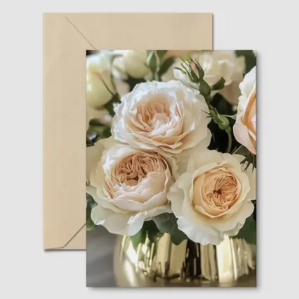 Peach Garden Roses Gold Vase Arrangement
