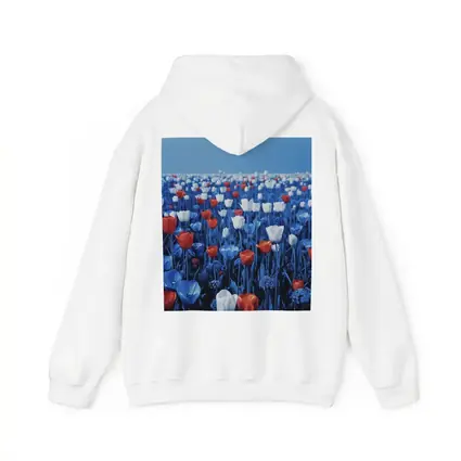 Red White Blue Tulips Field Clear Sky