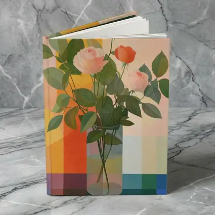Roses in Glass Vase Geometric Color Background