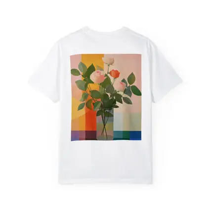 Roses in Glass Vase Geometric Color Background