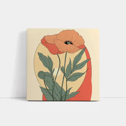 Poppy Flower Botanical Illustration Warm Beige