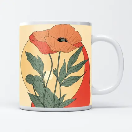 Poppy Flower Botanical Illustration Warm Beige
