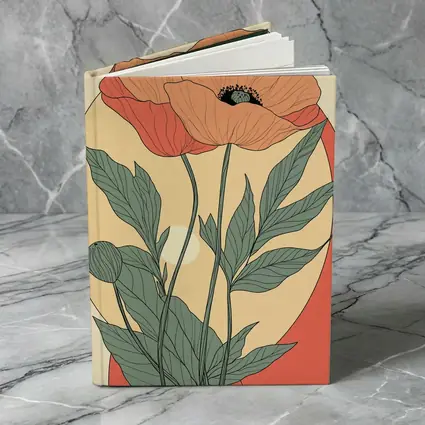 Poppy Flower Botanical Illustration Warm Beige