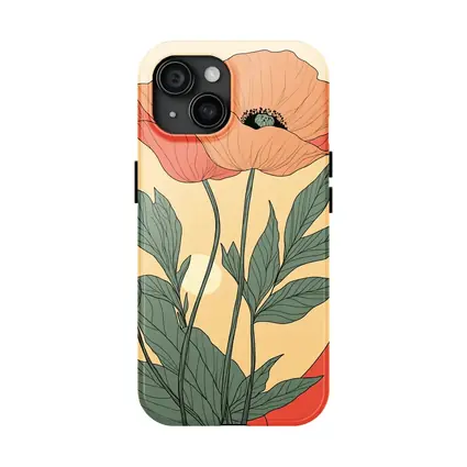 Poppy Flower Botanical Illustration Warm Beige