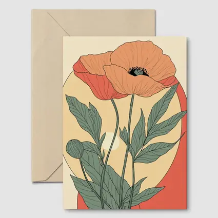 Poppy Flower Botanical Illustration Warm Beige