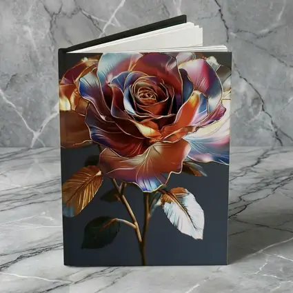 Metallic Rose Iridescent Petals Gold Dark Background