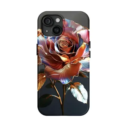 Metallic Rose Iridescent Petals Gold Dark Background