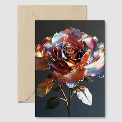 Metallic Rose Iridescent Petals Gold Dark Background