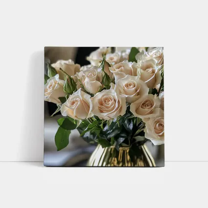 Cream Roses Bouquet in Gold Vase