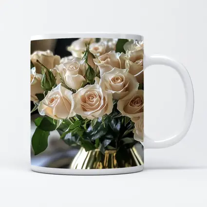 Cream Roses Bouquet in Gold Vase