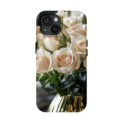 Cream Roses Bouquet in Gold Vase
