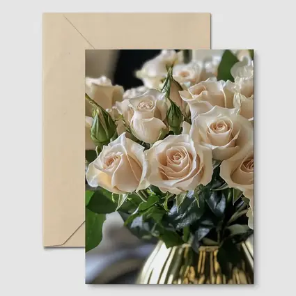 Cream Roses Bouquet in Gold Vase