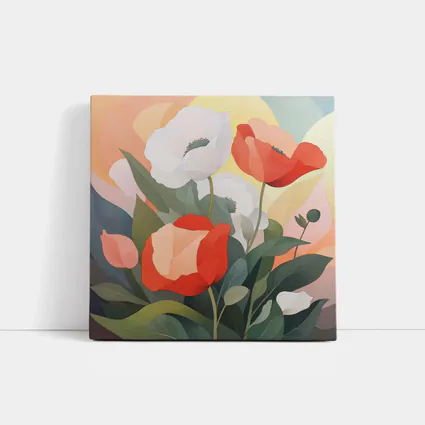 Red White Poppies Soft Pastel Background Art