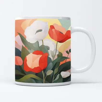 Red White Poppies Soft Pastel Background Art
