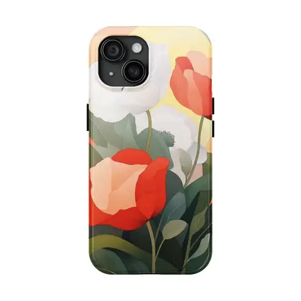 Red White Poppies Soft Pastel Background Art