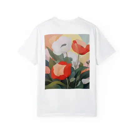 Red White Poppies Soft Pastel Background Art
