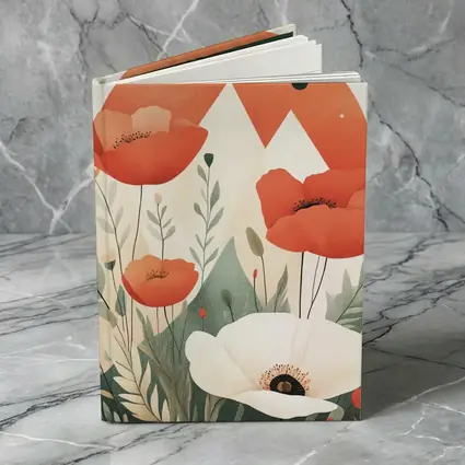 Red Poppies White Flower Mountain Sun Illustration