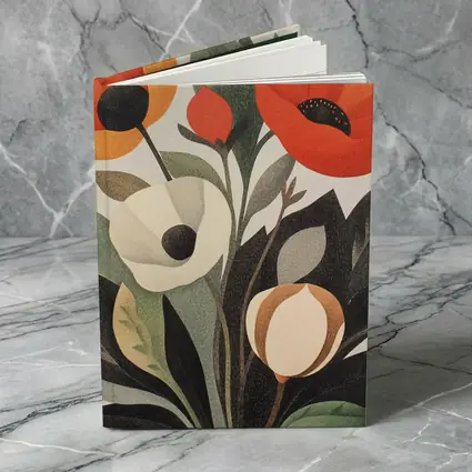 Red Poppies Botanical Illustration Dark Leaves