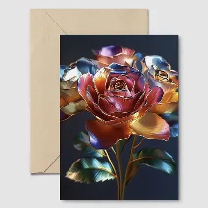 Metallic Roses Bouquet Dark Blue Background