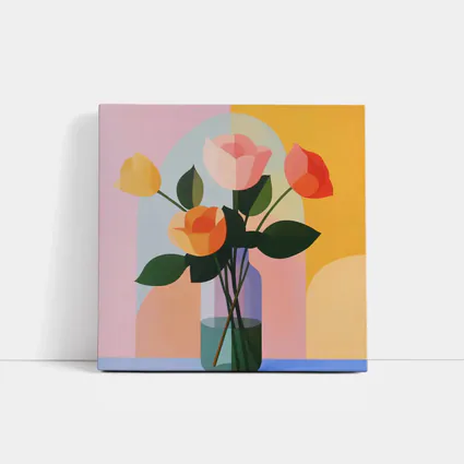 Roses in Vase Colorful Geometric Background